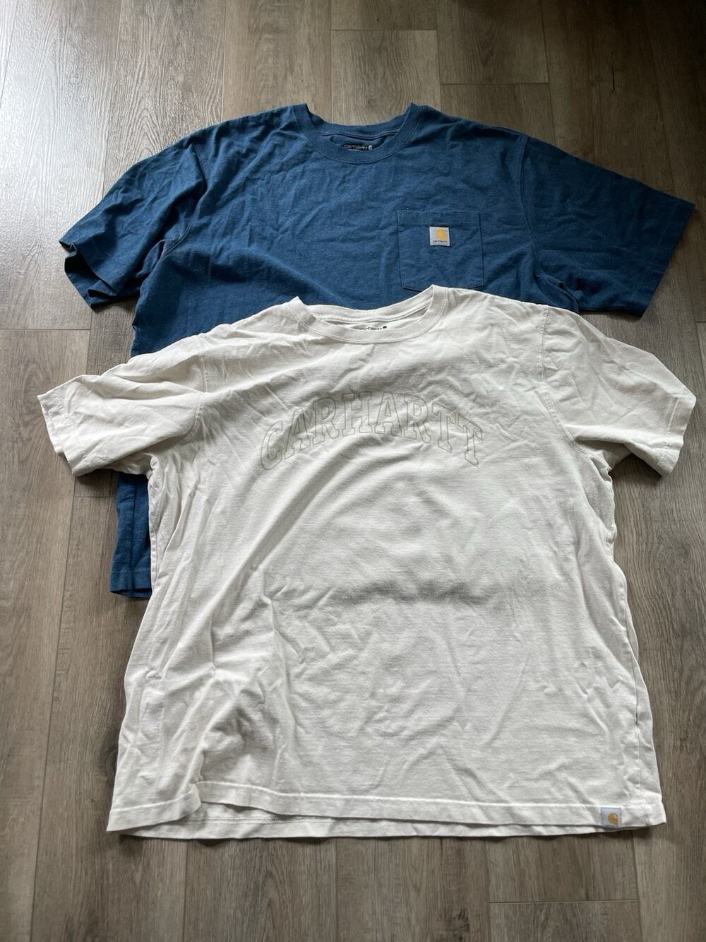 Men’s Carhartt 2xl XXL T-shirt Lot Of 2 White No Pocket Blue With Pocket